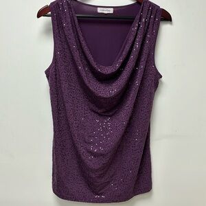 Calvin Klein Women's Elegant Sparkly Sequin Mesh Sleeveless Purple, size 0X